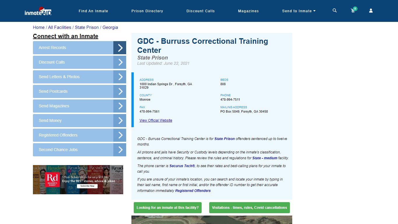 GDC - Burruss Correctional Training Center & Inmate Search | Visitation ...