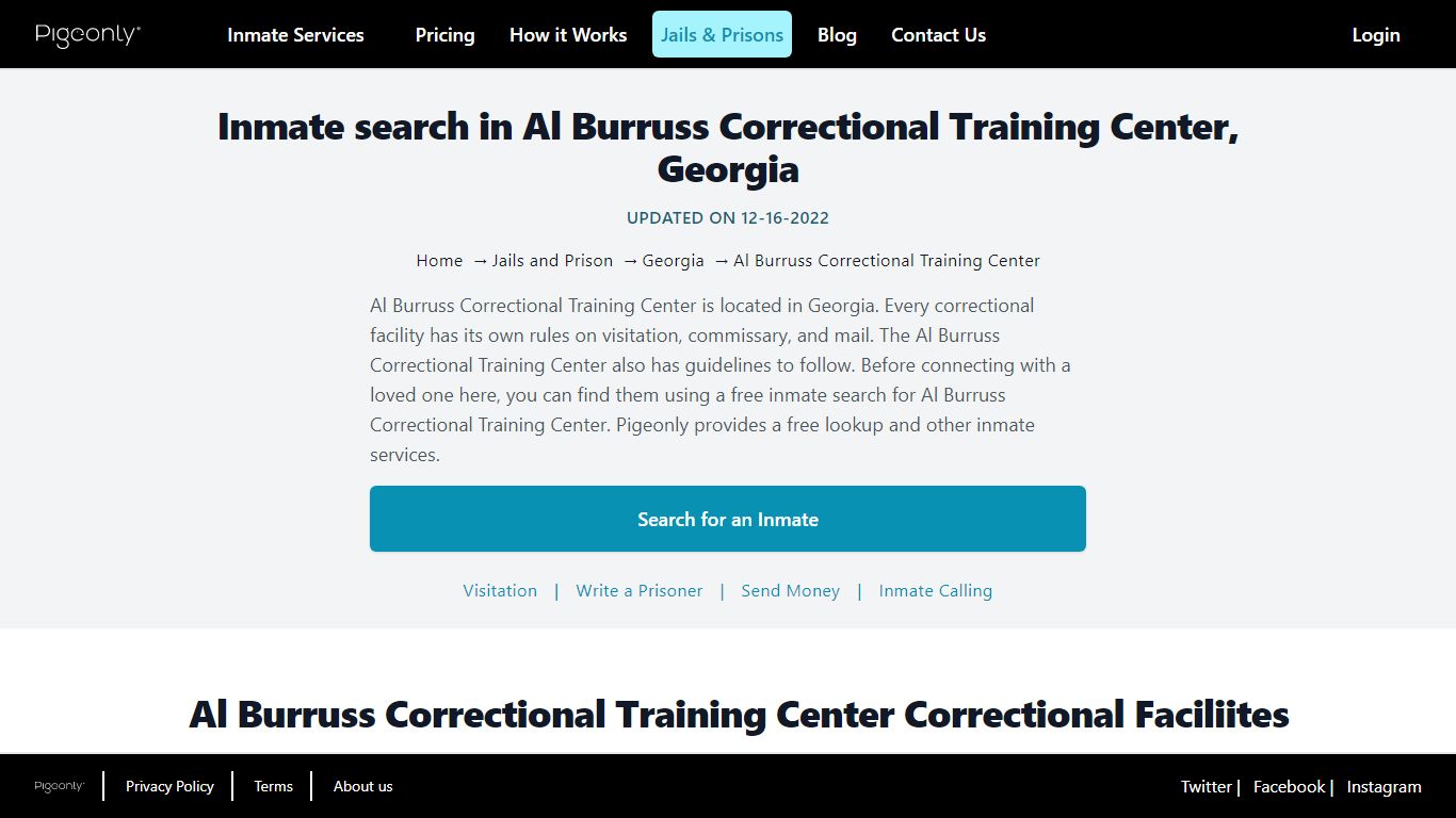 Inmate search in Al Burruss Correctional Training Center, Georgia