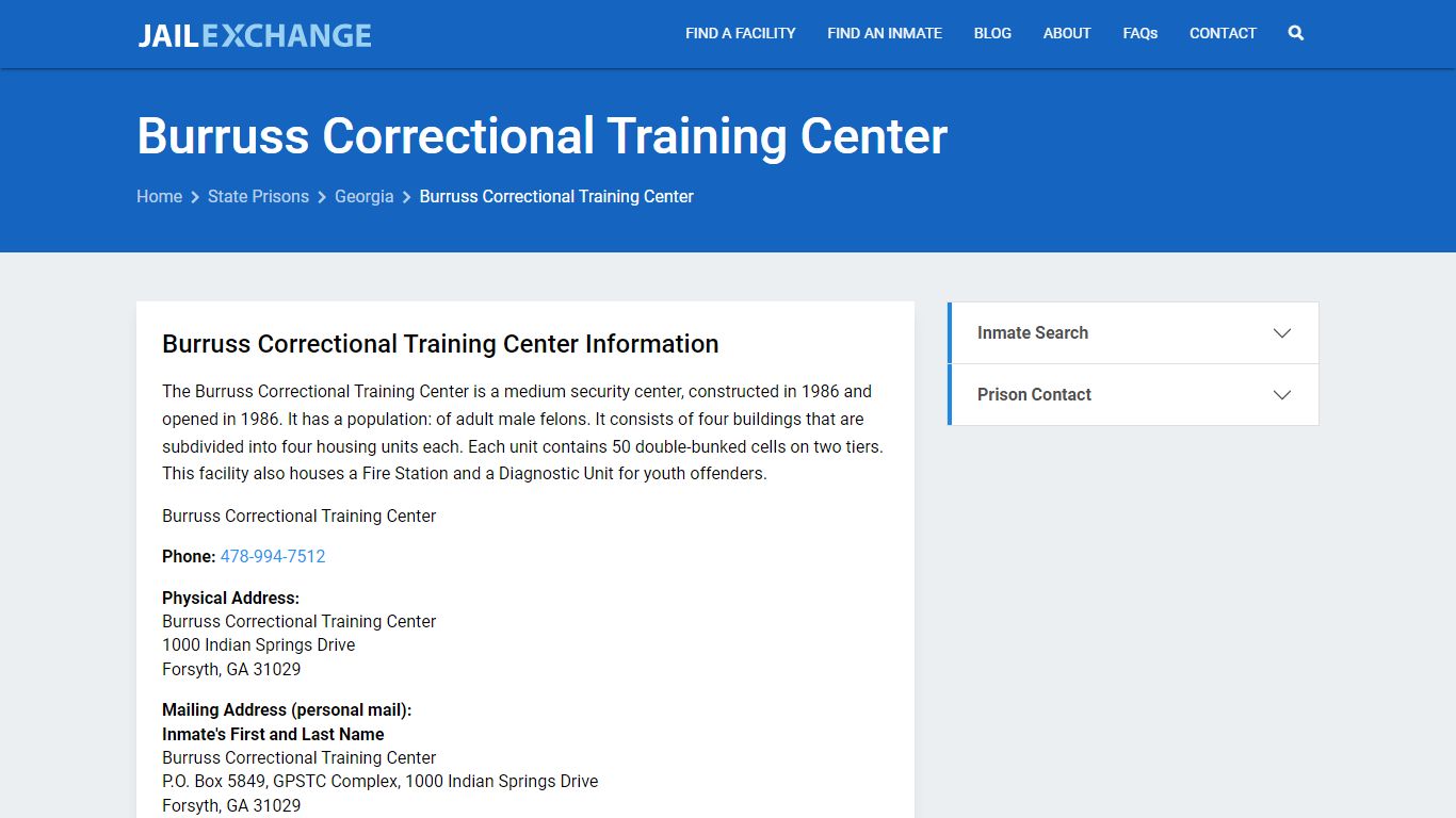 Burruss Correctional Training Center Inmate Search, GA - Jail Exchange