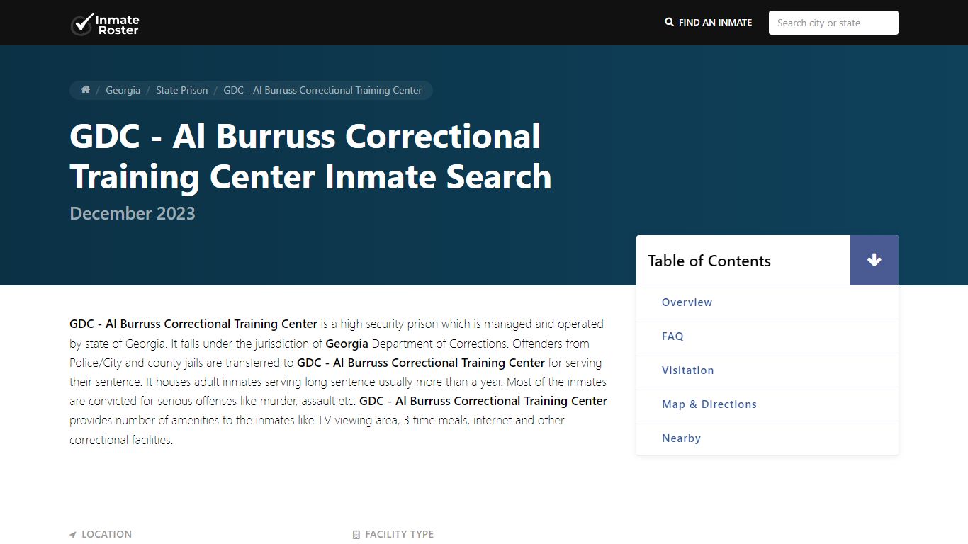 Inmate Search | GDC - Al Burruss Correctional Training Center